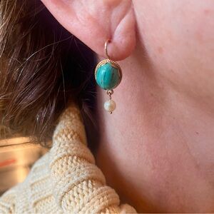 Turquoise and peal earrings set in 14 qtr gold